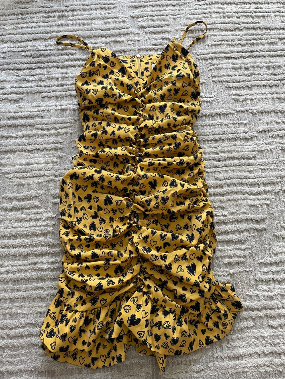 Yellow Heart-Print Ruffled Kids Dress